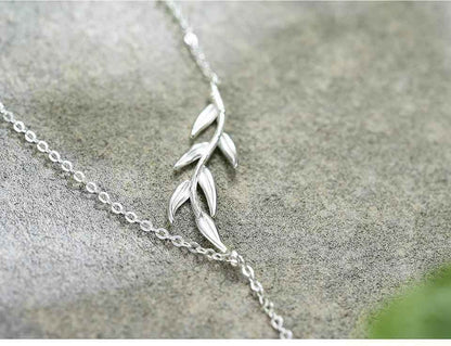 LFJF0082 Swallow Willow Branch Necklace Charm Jewelry - 925 Sterling Silver Chain - Touchy Style .