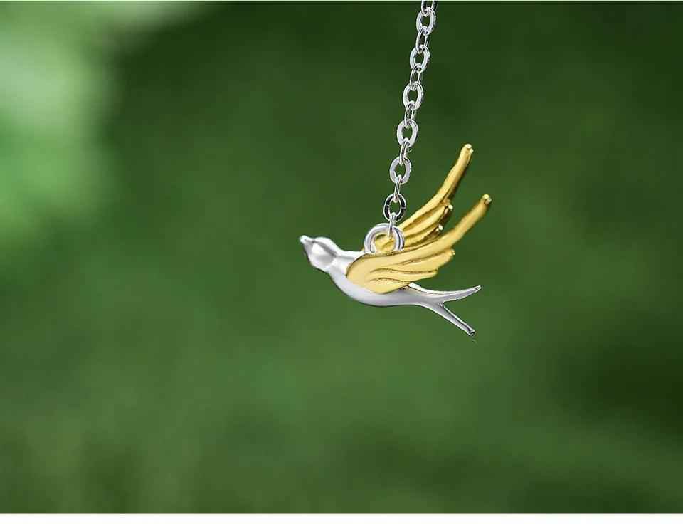 LFJF0082 Swallow Willow Branch Necklace Charm Jewelry - 925 Sterling Silver Chain - Touchy Style .