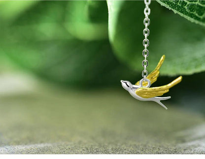LFJF0082 Swallow Willow Branch Necklace Charm Jewelry - 925 Sterling Silver Chain - Touchy Style .