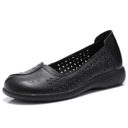 LFN2306 Hollow Leather Flats Loafers: Women&