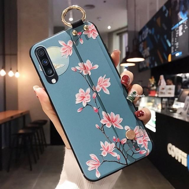 Light Blue Flower Cute Phone Cases For Galaxy S9 S10 S20 Plus Ultra Note - Touchy Style .