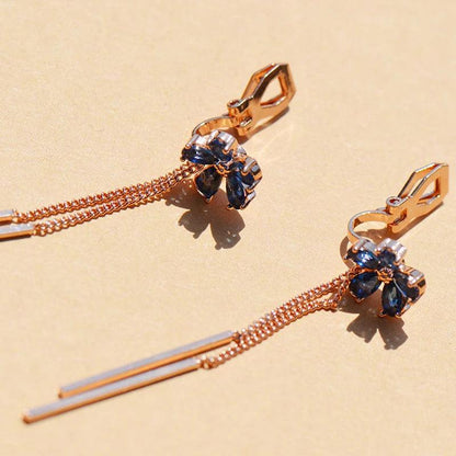 Long Earrings Charm Jewelry Blue Crystal Rhinestone Flower 