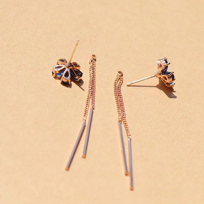 Long Earrings Charm Jewelry Blue Crystal Rhinestone Flower 