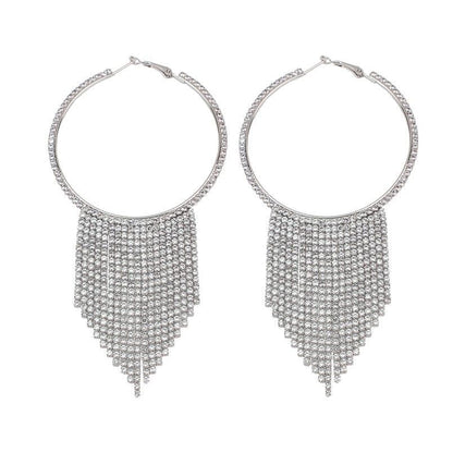 Long Earrings Charm Jewelry Crystal Circle Rhinestones 