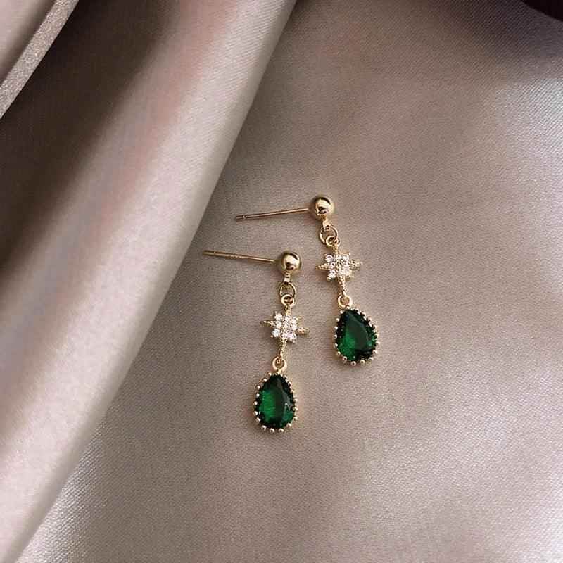 Long Earrings Charm Jewelry Green Crystal Pattern DM20X19 - Touchy Style