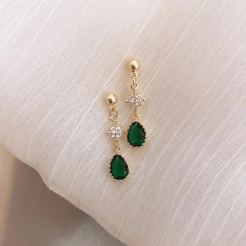 Long Earrings Charm Jewelry Green Crystal Pattern DM20X19 - Touchy Style