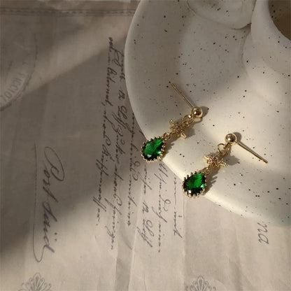Long Earrings Charm Jewelry Green Crystal Pattern DM20X19 - Touchy Style