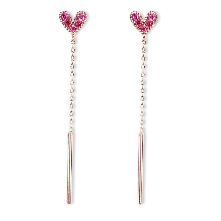 Long Earrings Charm Jewelry Mini Purple Cute Heart #ZJ002 - 925 Sterling Silver - Touchy Style .