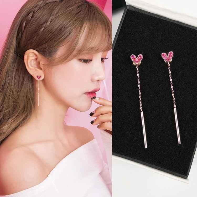 Long Earrings Charm Jewelry Mini Purple Cute Heart ZJ002 925 Sterling Silver Touchy Style