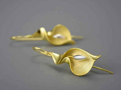 Long Hanging Calla Lily Flower Dangle Earrings: 925 Sterling Silver Charm Jewelry (LFJB0287) - Touchy Style