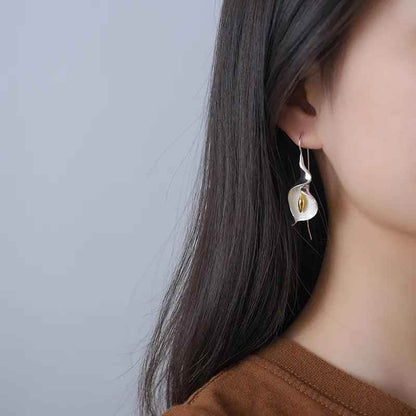 Long Hanging Calla Lily Flower Dangle Earrings: 925 Sterling Silver Charm Jewelry (LFJB0287) - Touchy Style