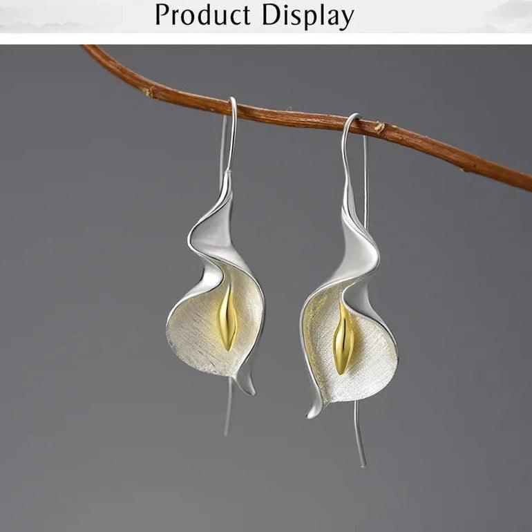 Long Hanging Calla Lily Flower Dangle Earrings: 925 Sterling Silver Charm Jewelry (LFJB0287) - Touchy Style .