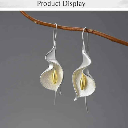 Long Hanging Calla Lily Flower Dangle Earrings: 925 Sterling Silver Charm Jewelry (LFJB0287) - Touchy Style