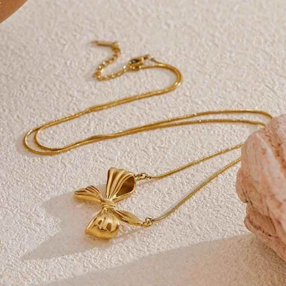 Long Necklace Charm Jewelry - Big Metal Bowknot Pendant - YH3741A - Touchy Style
