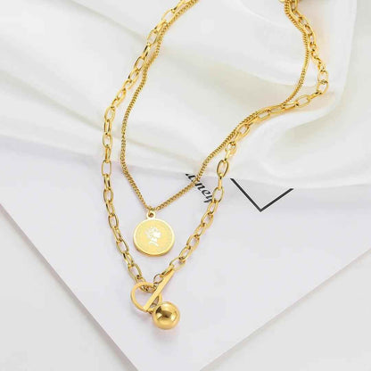 Long Necklaces Charm Jewelry Double Layers Coin Cross ET517 - Touchy Style