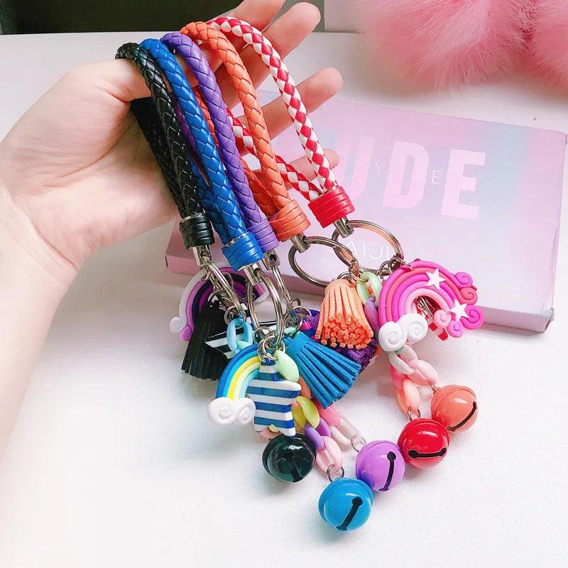 Lovely Rainbow Unique Keychain with Tassel for Women and Girls - Touchy Style .