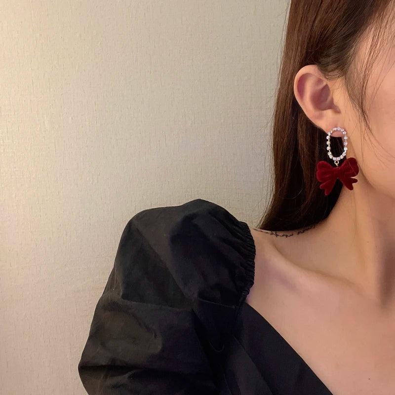 Lovely Velvet Bowknot Drop Earrings Charm Jewelry RB315 - Touchy Style