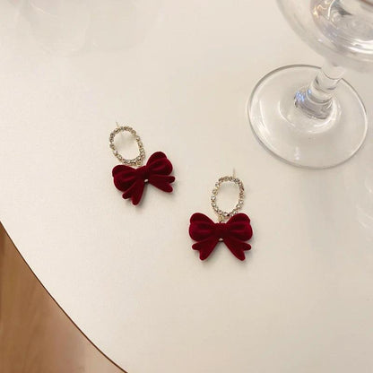Lovely Velvet Bowknot Drop Earrings Charm Jewelry RB315 - Touchy Style