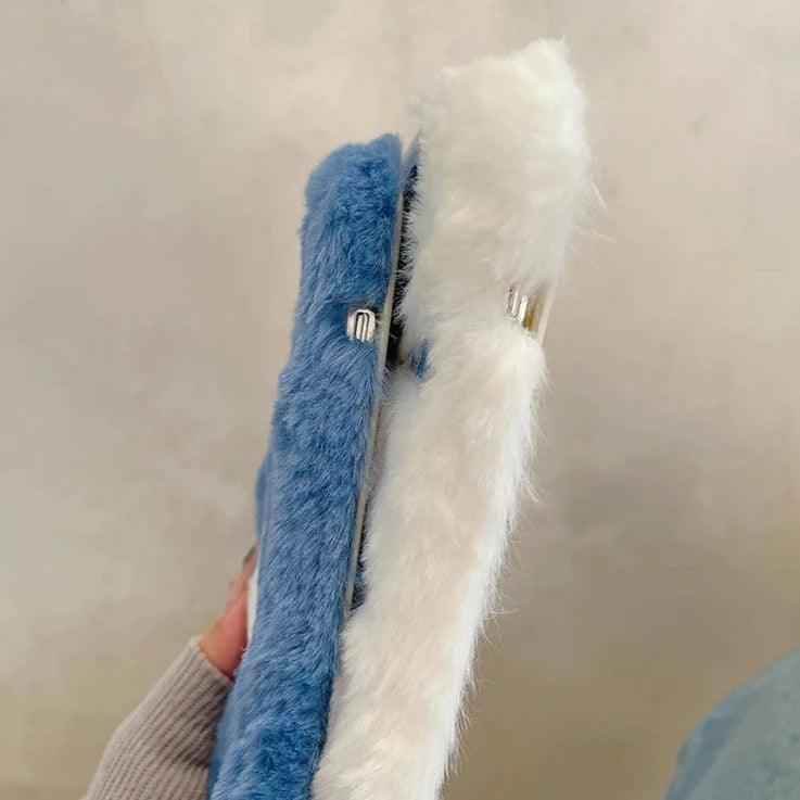 Lovely White Blue Clouds Plush Cute Phone Case for iPhone 11-15 Pro Max and 15 Plus - Touchy Style