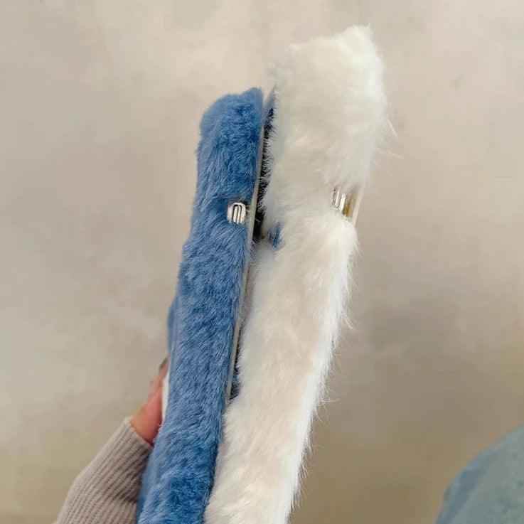 Lovely White Blue Clouds Plush Cute Phone Case for iPhone 11-15 Pro Max and 15 Plus - Touchy Style .