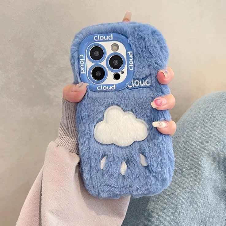 Lovely White Blue Clouds Plush Cute Phone Case for iPhone 11-15 Pro Max and 15 Plus - Touchy Style .