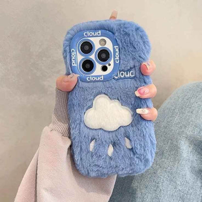 Lovely White Blue Clouds Plush Cute Phone Case for iPhone 11-15 Pro Max and 15 Plus - Touchy Style