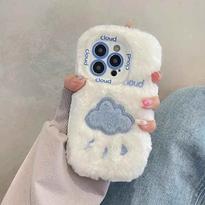 Lovely White Blue Clouds Plush Cute Phone Case for iPhone 11-15 Pro Max and 15 Plus - Touchy Style
