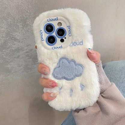 Lovely White Blue Clouds Plush Cute Phone Case for iPhone 11-15 Pro Max and 15 Plus - Touchy Style .