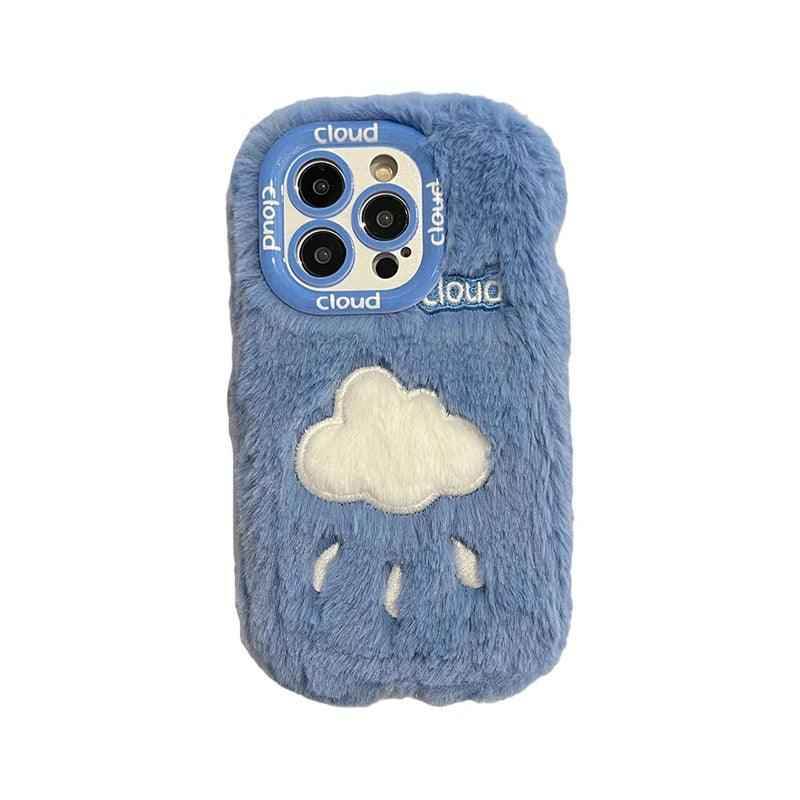 Lovely White Blue Clouds Plush Cute Phone Case for iPhone 11-15 Pro Max and 15 Plus - Touchy Style .