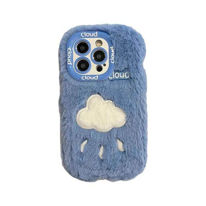 Lovely White Blue Clouds Plush Cute Phone Case for iPhone 11-15 Pro Max and 15 Plus - Touchy Style