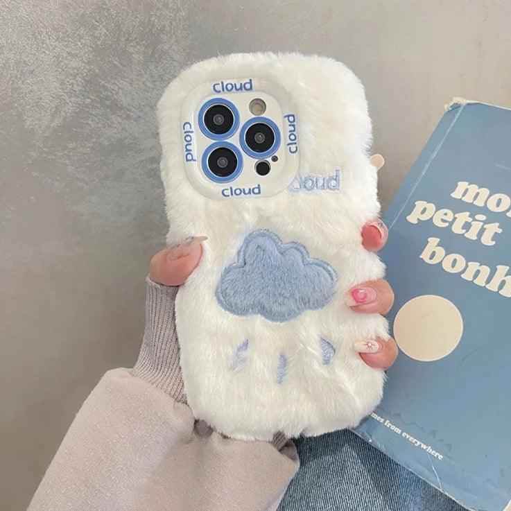 Lovely White Blue Clouds Plush Cute Phone Case for iPhone 11-15 Pro Max and 15 Plus - Touchy Style