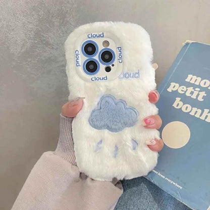 Lovely White Blue Clouds Plush Cute Phone Case for iPhone 11-15 Pro Max and 15 Plus - Touchy Style .