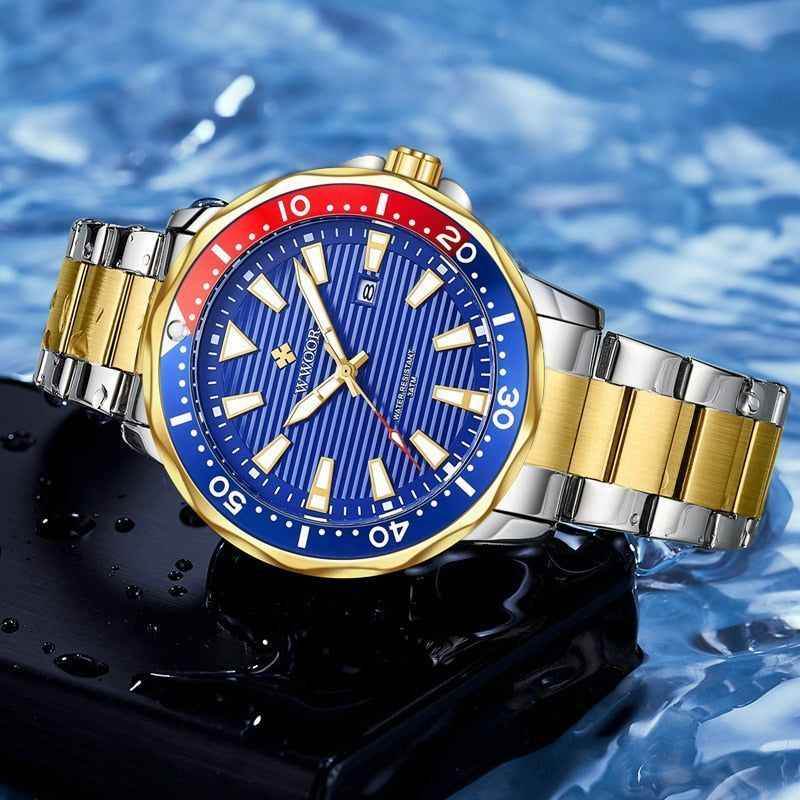 Gold Full Steel Watches Men Luminous Diving Sports Quartz Watch Men Sport Waterproof Military Wrist Watch With Box Pack - Touchy Style .