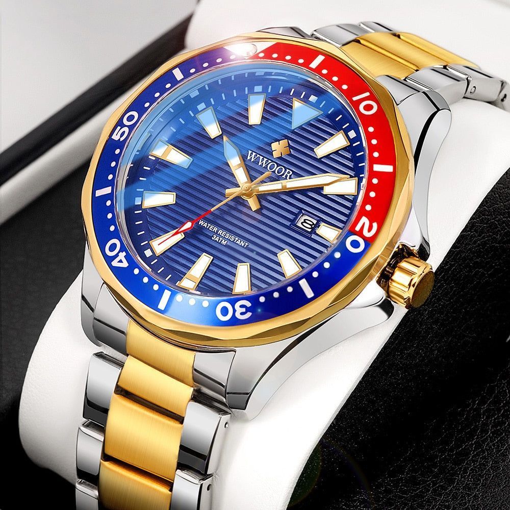 Gold Full Steel Watches Men Luminous Diving Sports Quartz Watch Men Sport Waterproof Military Wrist Watch With Box Pack - Touchy Style .