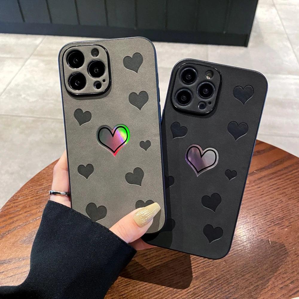 Luxurious Heart-Shaped Cortex Phone Case - Cute Cover for iPhone 14, 13, 12, 11 Pro Max, 7, 8 Plus, X, XS, XR Max - Touchy Style .