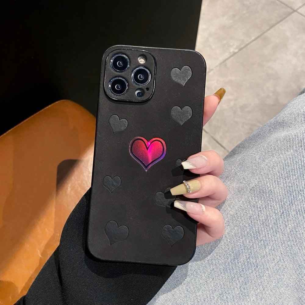 Luxurious Heart-Shaped Cortex Phone Case - Cute Cover for iPhone 14, 13, 12, 11 Pro Max, 7, 8 Plus, X, XS, XR Max - Touchy Style