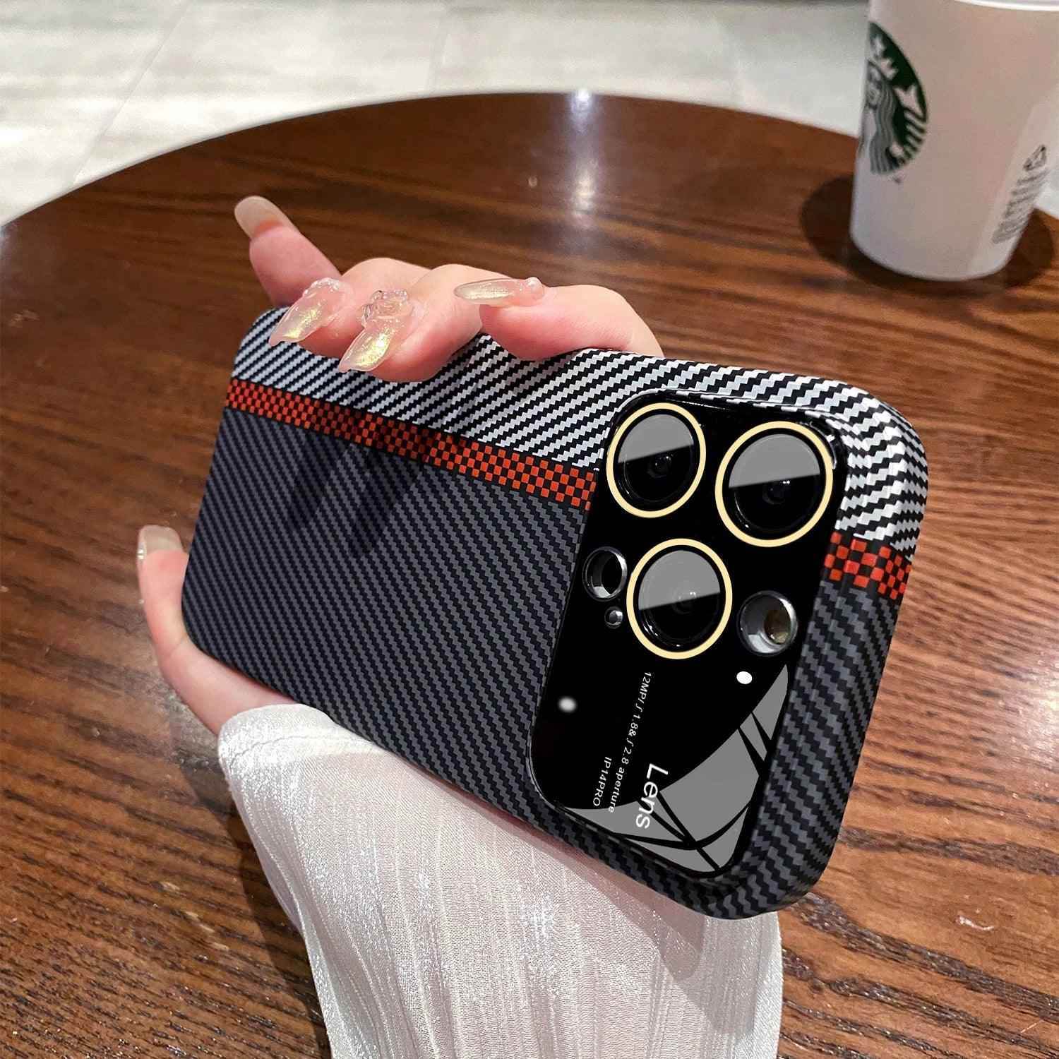 Luxury Carbon Fiber Cute Phone Case - For iPhone 12, 13, 14, 15 Pro Max Cover - Touchy Style