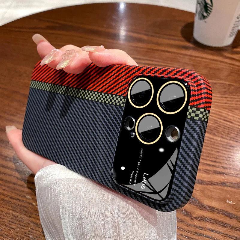 Luxury Carbon Fiber Cute Phone Case - For iPhone 12, 13, 14, 15 Pro Max Cover - Touchy Style .
