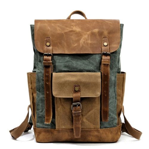 Luxury Cool Backpack Men Waterproof Crazy Horse Leather Canvas School Bag Large Laptop Rucksack Back Pack Travel Bag Male - Touchy Style .