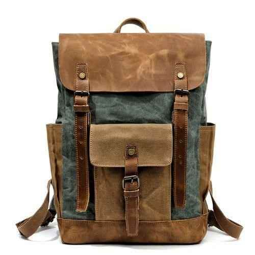 Luxury Cool Backpack Men Waterproof Crazy Horse Leather Canvas School Bag Large Laptop Rucksack Back Pack Travel Bag Male - Touchy Style