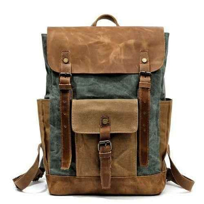 Luxury Cool Backpack Men Waterproof Crazy Horse Leather Canvas School Bag Large Laptop Rucksack Back Pack Travel Bag Male - Touchy Style
