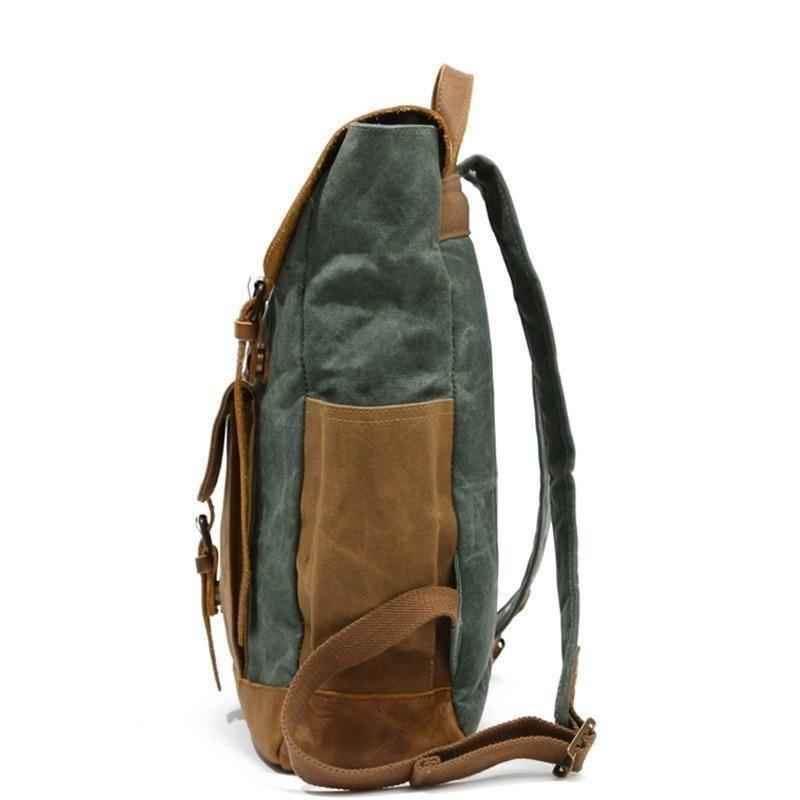 Luxury Cool Backpack Men Waterproof Crazy Horse Leather Canvas School Bag Large Laptop Rucksack Back Pack Travel Bag Male - Touchy Style