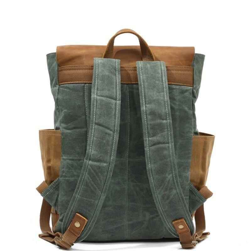 Luxury Cool Backpack Men Waterproof Crazy Horse Leather Canvas School Bag Large Laptop Rucksack Back Pack Travel Bag Male - Touchy Style