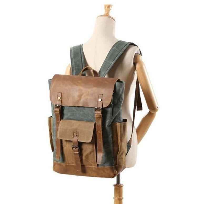 Luxury Cool Backpack Men Waterproof Crazy Horse Leather Canvas School Bag Large Laptop Rucksack Back Pack Travel Bag Male - Touchy Style