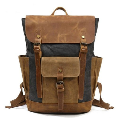 Luxury Cool Backpack Men Waterproof Crazy Horse Leather Canvas School Bag Large Laptop Rucksack Back Pack Travel Bag Male - Touchy Style .