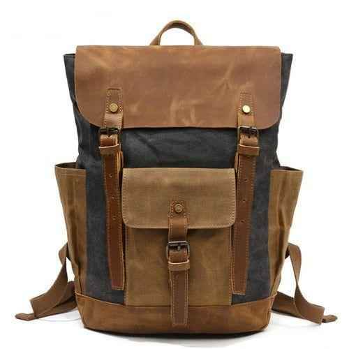 Luxury Cool Backpack Men Waterproof Crazy Horse Leather Canvas School Bag Large Laptop Rucksack Back Pack Travel Bag Male - Touchy Style