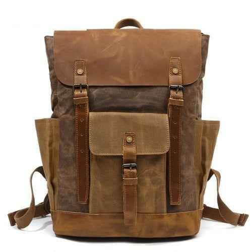 Luxury Cool Backpack Men Waterproof Crazy Horse Leather Canvas School Bag Large Laptop Rucksack Back Pack Travel Bag Male - Touchy Style