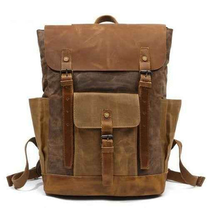 Luxury Cool Backpack Men Waterproof Crazy Horse Leather Canvas School Bag Large Laptop Rucksack Back Pack Travel Bag Male - Touchy Style