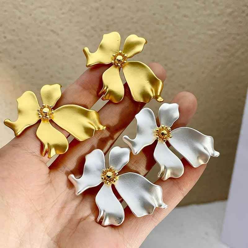 Luxury Matte Metal Flower Earrings Charm Jewelry RV259 - Touchy Style