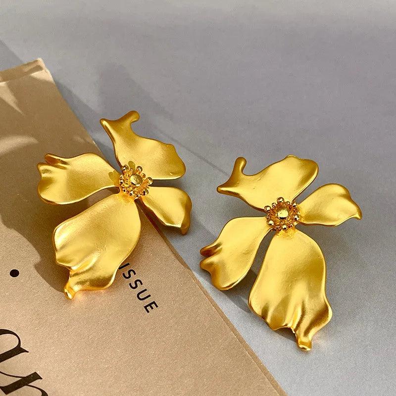 Luxury Matte Metal Flower Earrings Charm Jewelry RV259 - Touchy Style